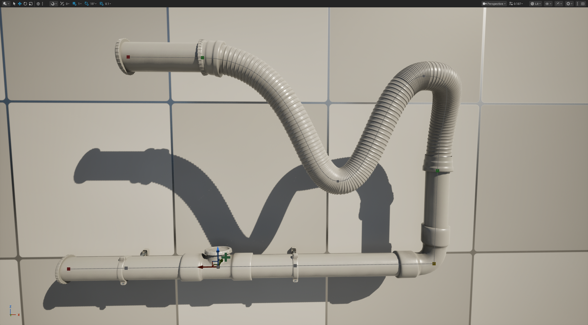 A curved flexi run with its control points shown
