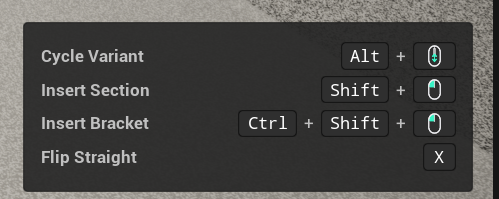 The viewport hint panel listing the current shortcuts
