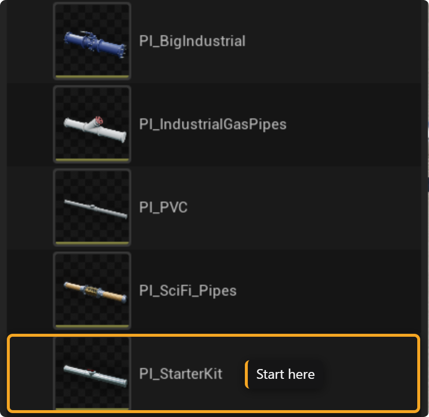 The kit list, with Starter Kit highlighted